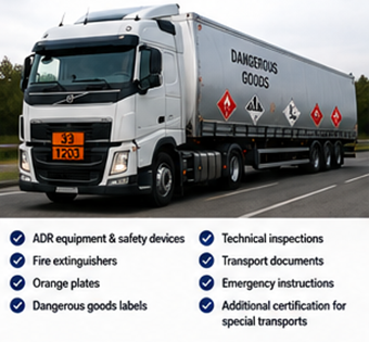 Heavy truck transporting dangerous goods under ADR regulations in Europe