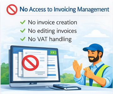 Illustration showing that drivers cannot manage invoices, VAT, or billing systems on ExusTrans platform