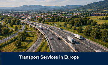 European transport network with trucks highways and cross border logistics connections